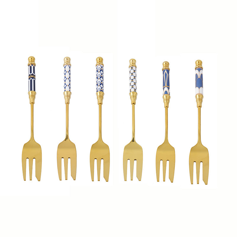 Cuillère à dessert et fourchette à manche en céramique Lighteme Glorious