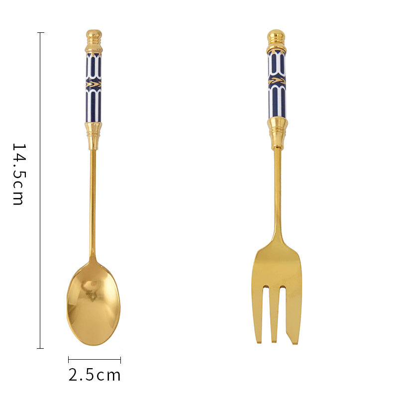 Cuillère à dessert et fourchette à manche en céramique Lighteme Glorious