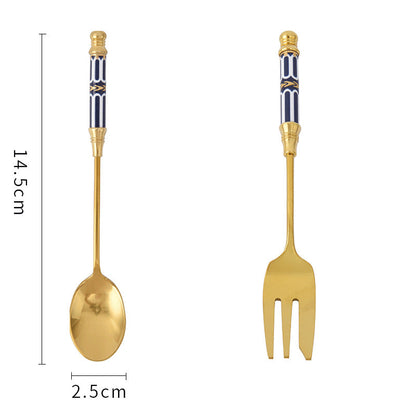 Cuillère à dessert et fourchette à manche en céramique Lighteme Glorious