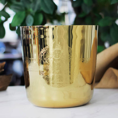 Lighteme Gold 4" - 12" Crystal Singing Bowl with Buddha Statue Pattern Design Quartz Sound Bowls Crystal Healing Bowls