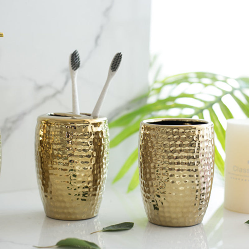 Lighteme Gold Embossed Ceramic Bathroom Set