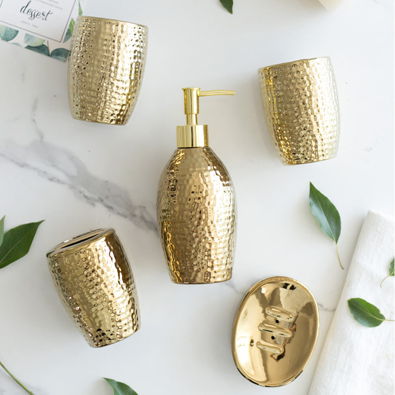 Lighteme Gold Embossed Ceramic Bathroom Set