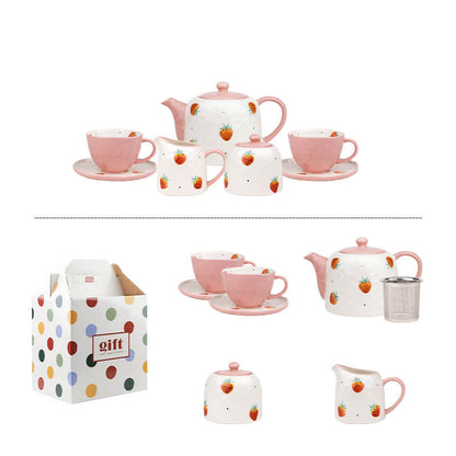 Lighteme Teekannen-Set aus Keramik, handbemalt, Erdbeere