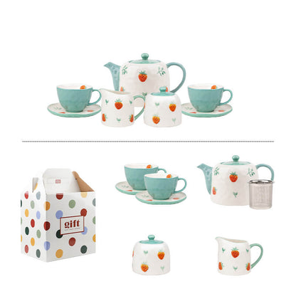 Lighteme Teekannen-Set aus Keramik, handbemalt, Erdbeere