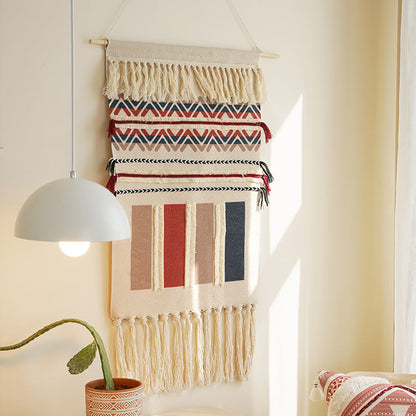 Lighteme Hand Woven Geometric Pattern Tassel Wall Hanging