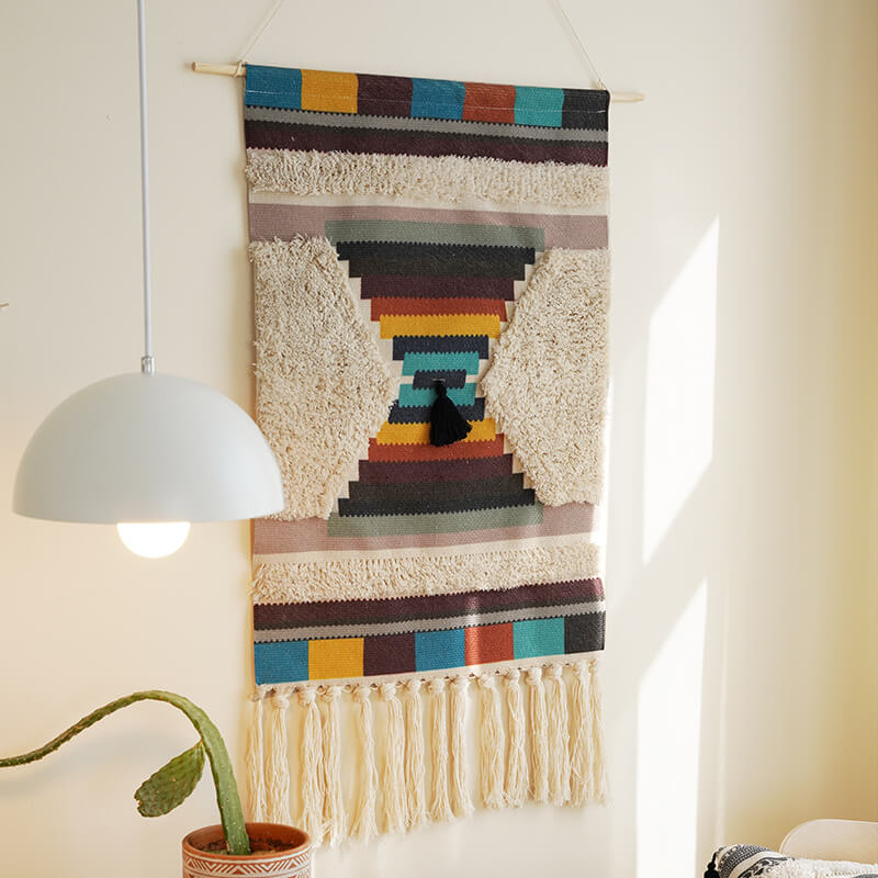 Lighteme Hand Woven Geometric Pattern Tassel Wall Hanging