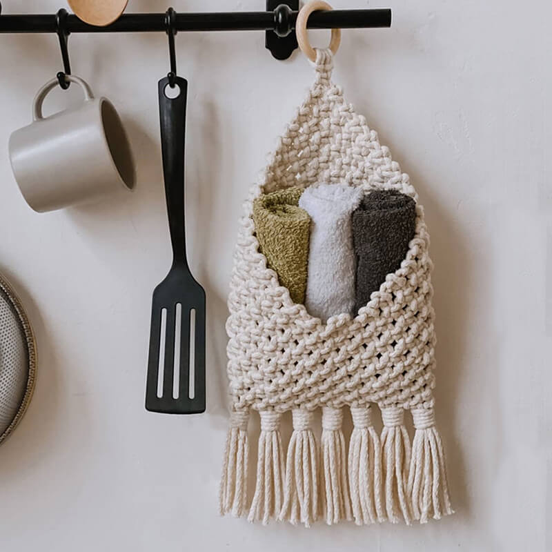 Lighteme Handwoven Tassel Storage Bag Wall Hanging