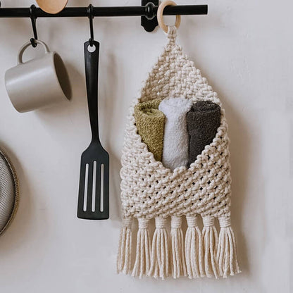 Lighteme Handwoven Tassel Storage Bag Wall Hanging