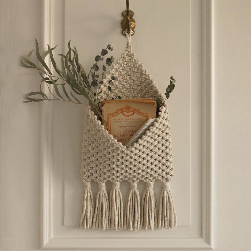 Lighteme Handwoven Tassel Storage Bag Wall Hanging