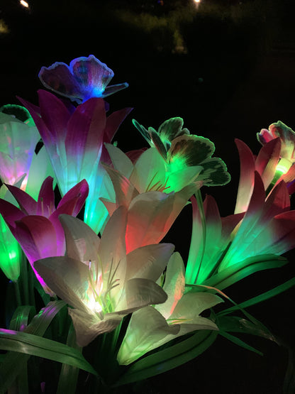 Ihrtrade Artificial Lily Solar Garden Stake Lights (1 Pack of 4 Lilies) | USB c Charger