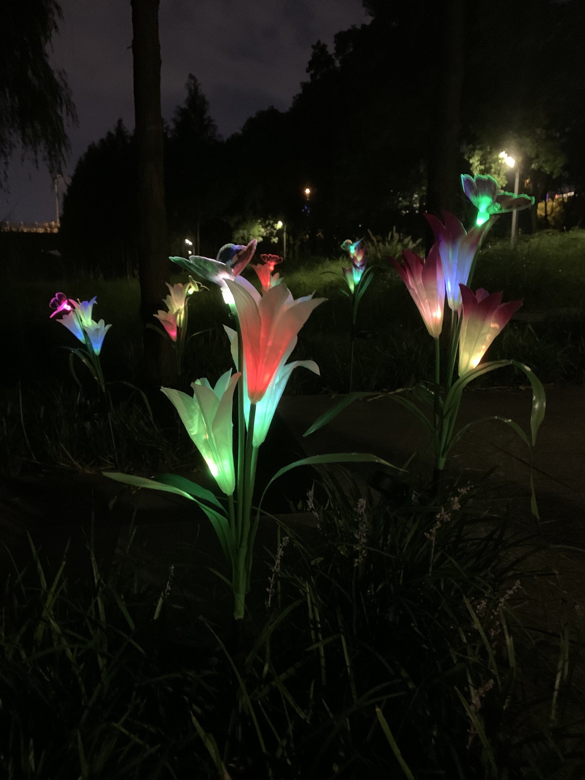 Ihrtrade Artificial Lily Solar Garden Stake Lights (1 Pack of 4 Lilies) | USB c Charger
