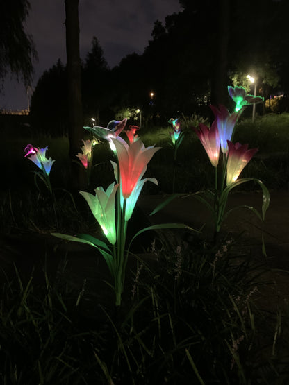 Ihrtrade Artificial Lily Solar Garden Stake Lights (1 Pack of 4 Lilies) | USB c Charger