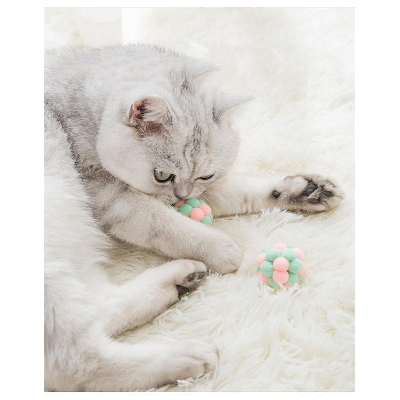 Lighteme Jouet intéressant pour chat, balle en peluche colorée faite à la main (2 couleurs)