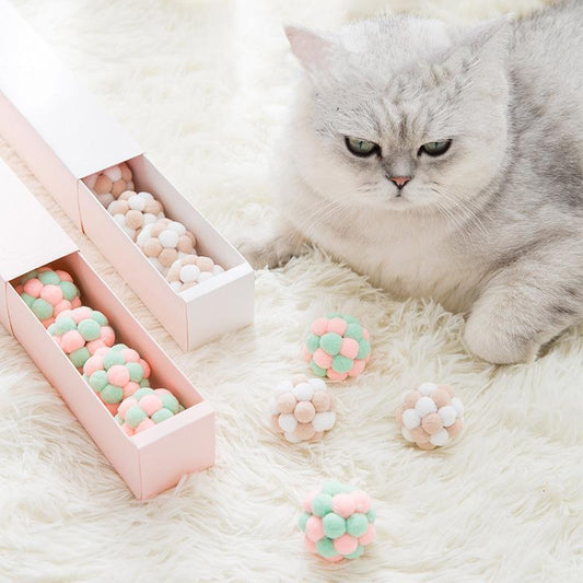 Lighteme Jouet intéressant pour chat, balle en peluche colorée faite à la main (2 couleurs)