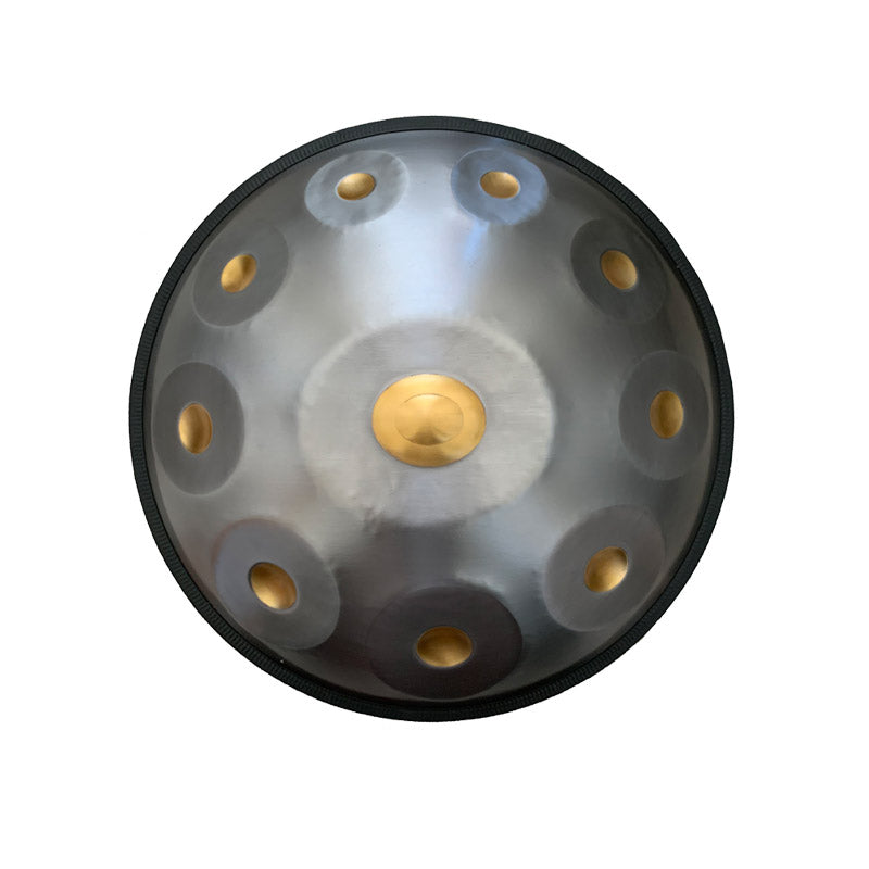 King Handmade Customized 22 Inches 9/10/12 Notes D Minor Sabye Scale Stainless Steel / Nitride Steel Handpan Drum, Available in 432 Hz and 440 Hz - Gold-plated Sound Area