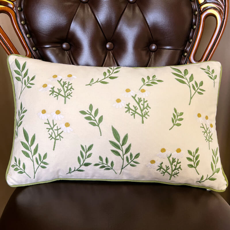 Housse de coussin en coton brodée de feuilles Lighteme