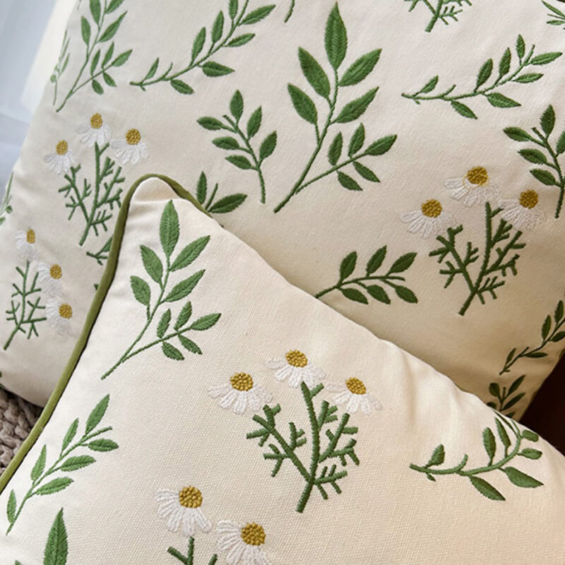 Housse de coussin en coton brodée de feuilles Lighteme