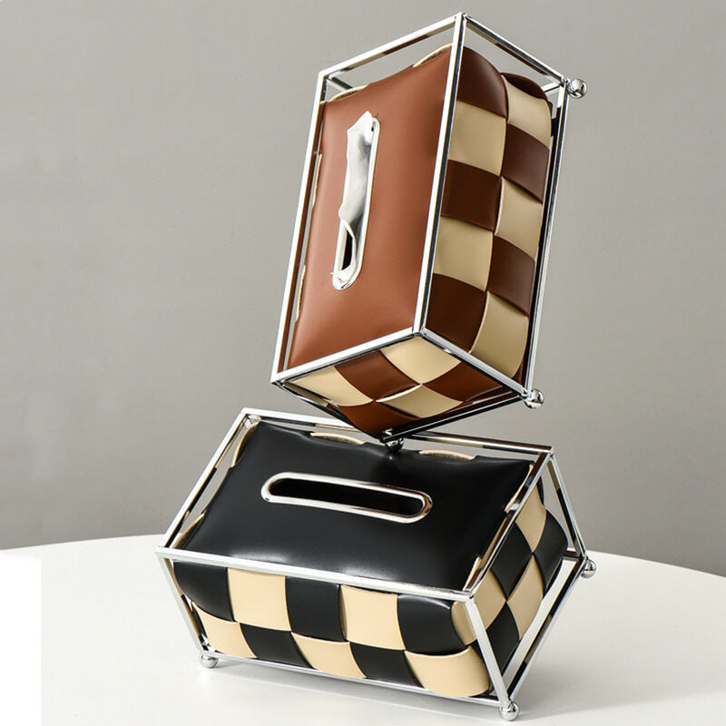Lighteme Leather Checkerboard Tissue Box