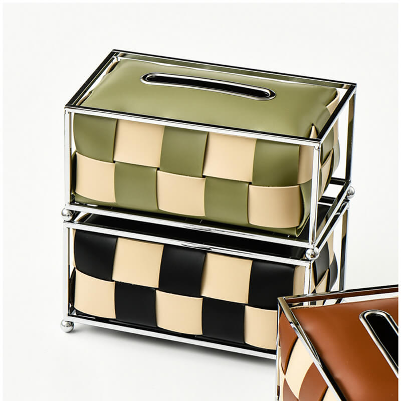 Lighteme Leather Checkerboard Tissue Box
