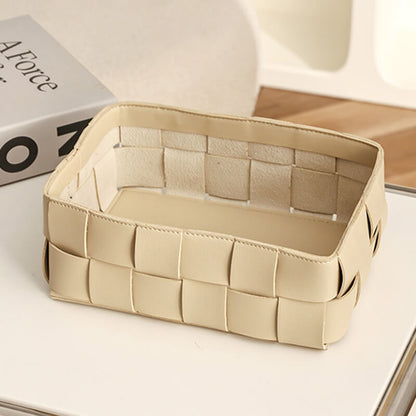 Lighteme Schreibtisch-Aufbewahrungskorb aus Leder mit Gittermuster