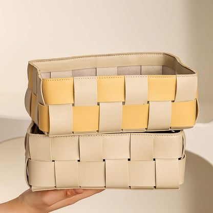 Lighteme Schreibtisch-Aufbewahrungskorb aus Leder mit Gittermuster