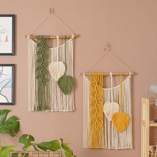 Lighteme Leaves Woven Tassel Wall Hanging