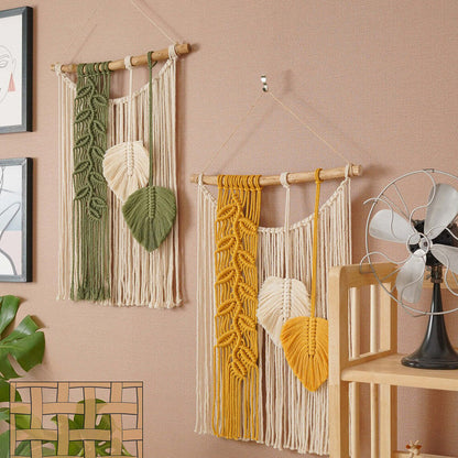 Lighteme Leaves Woven Tassel Wall Hanging