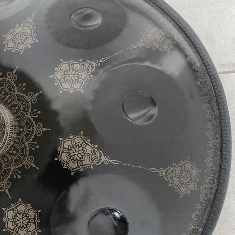 Lighteme Handpan Drum 22 Inch 12 Notes Kurd / Celtic Scale, D Minor / C Major, Available in 432 Hz and 440 Hz, Featured High-end Nitride Steel Percussion Instrument - Laser engraved Mandala pattern. Never fade.