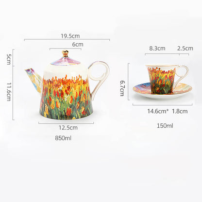 Lighteme Oil Painting Tulip Ceramic Teapot Set