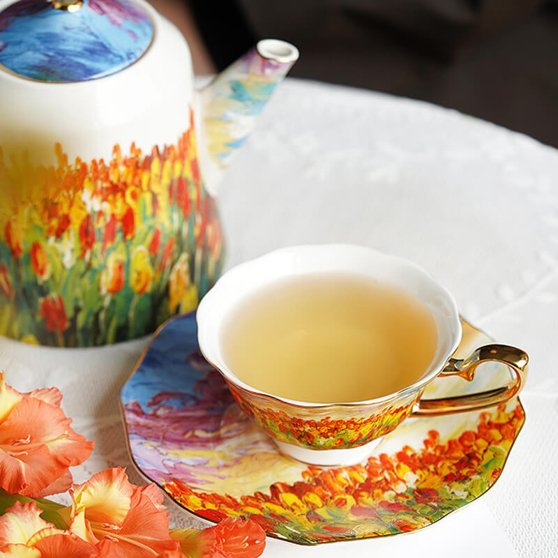 Lighteme Oil Painting Tulip Ceramic Teapot Set