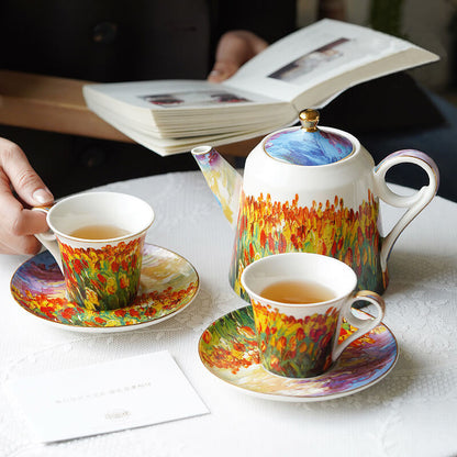 Lighteme Oil Painting Tulip Ceramic Teapot Set