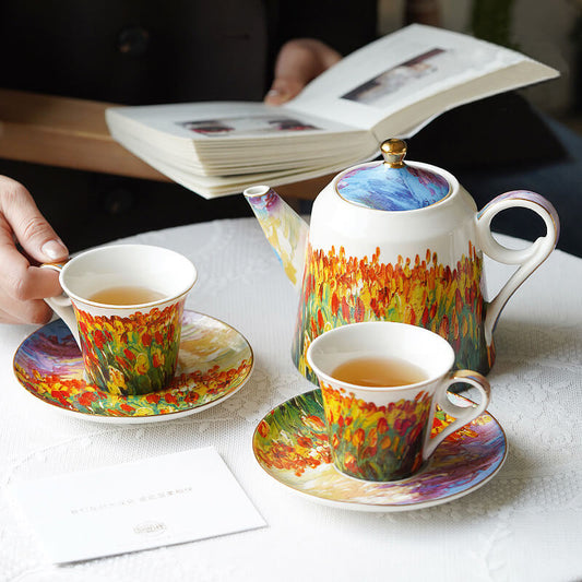 Lighteme Ölgemälde Tulpen-Teekannen-Set aus Keramik