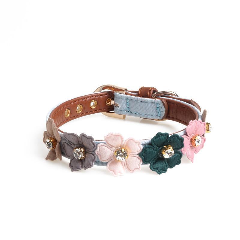 Lighteme PU Hundehalsband mit Blumenmuster (4 Farben &amp; 2 Größen)