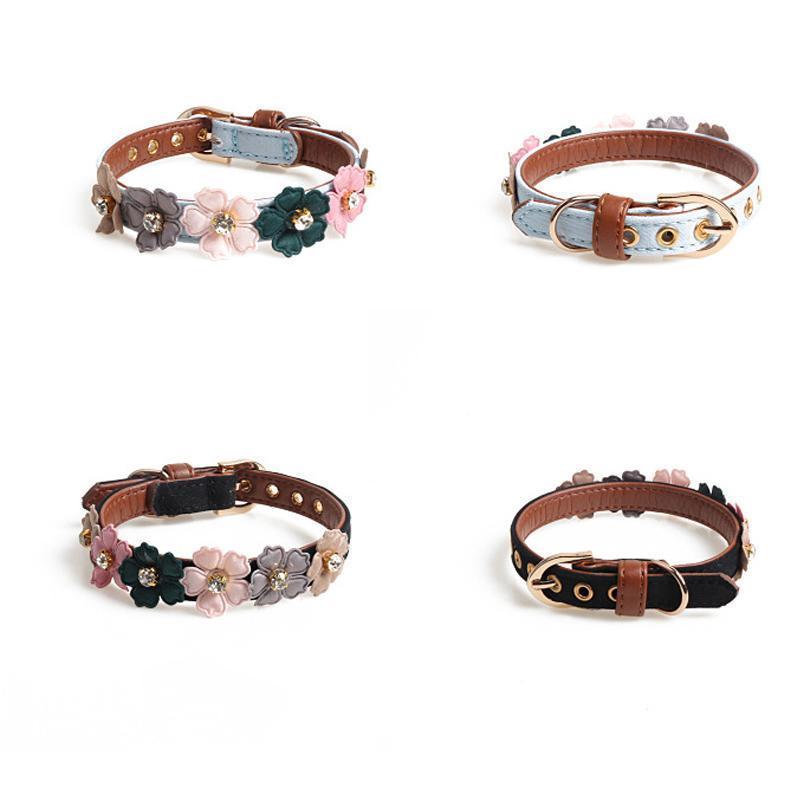 Lighteme PU Hundehalsband mit Blumenmuster (4 Farben &amp; 2 Größen)