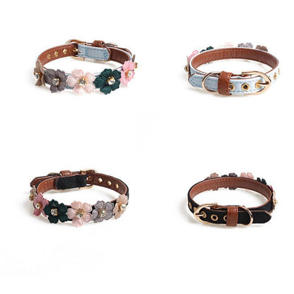 Lighteme PU Hundehalsband mit Blumenmuster (4 Farben &amp; 2 Größen)