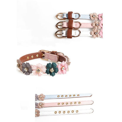 Lighteme PU Hundehalsband mit Blumenmuster (4 Farben &amp; 2 Größen)