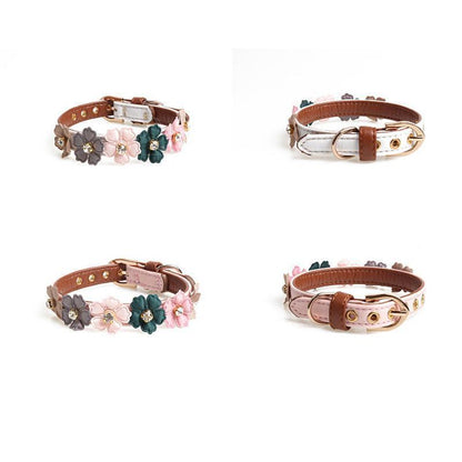 Lighteme PU Hundehalsband mit Blumenmuster (4 Farben &amp; 2 Größen)