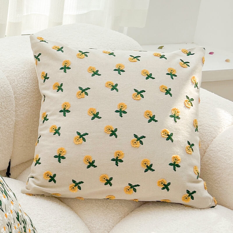 Housse de coussin brodée à motif floral pastoral Lighteme