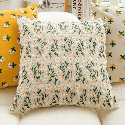 Housse de coussin brodée à motif floral pastoral Lighteme