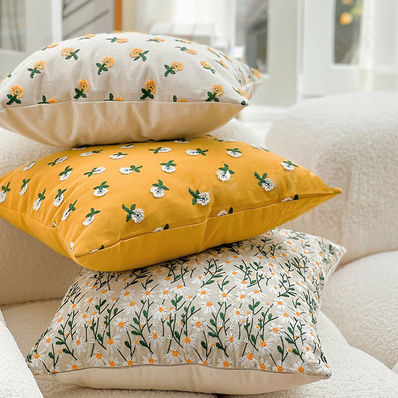 Housse de coussin brodée à motif floral pastoral Lighteme