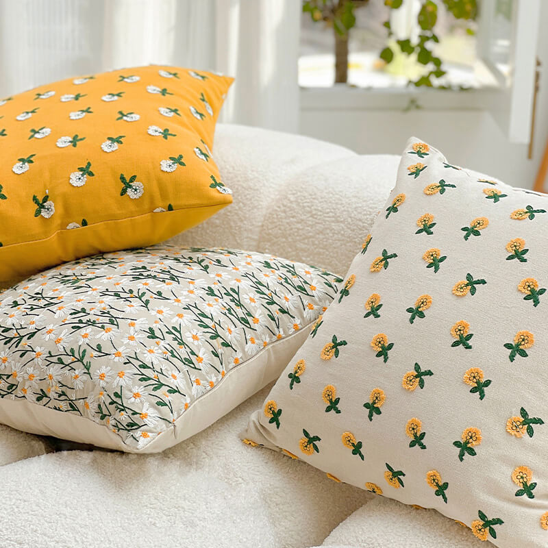 Housse de coussin brodée à motif floral pastoral Lighteme