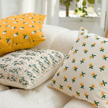 Housse de coussin brodée à motif floral pastoral Lighteme