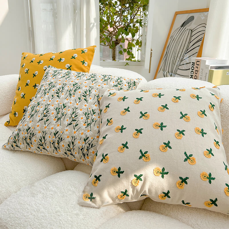 Housse de coussin brodée à motif floral pastoral Lighteme