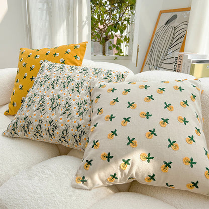 Housse de coussin brodée à motif floral pastoral Lighteme