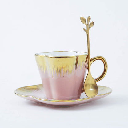 Tasse et soucoupe en céramique Lighteme Petal Gold Edge