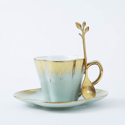 Tasse et soucoupe en céramique Lighteme Petal Gold Edge