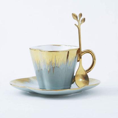 Tasse et soucoupe en céramique Lighteme Petal Gold Edge