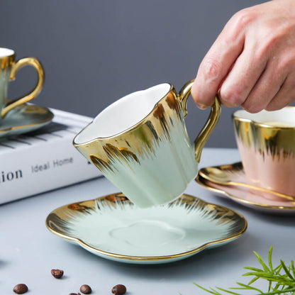 Tasse et soucoupe en céramique Lighteme Petal Gold Edge