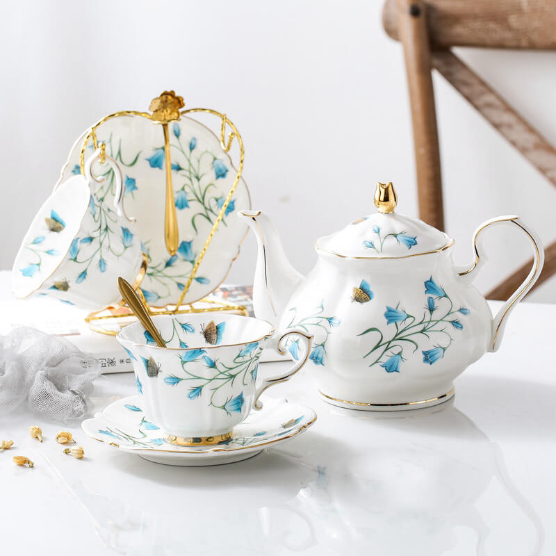 Lighteme Teekannen-Set aus Knochenporzellan mit Phalaenopsis-Print