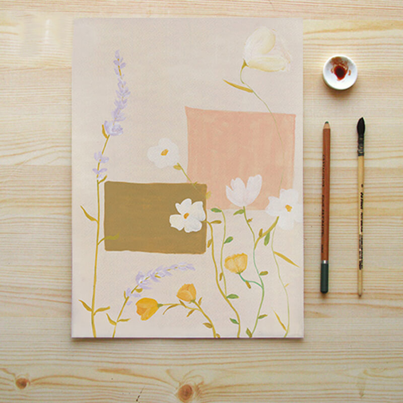 Peinture sur toile représentant une plante et une fleur de Lighteme